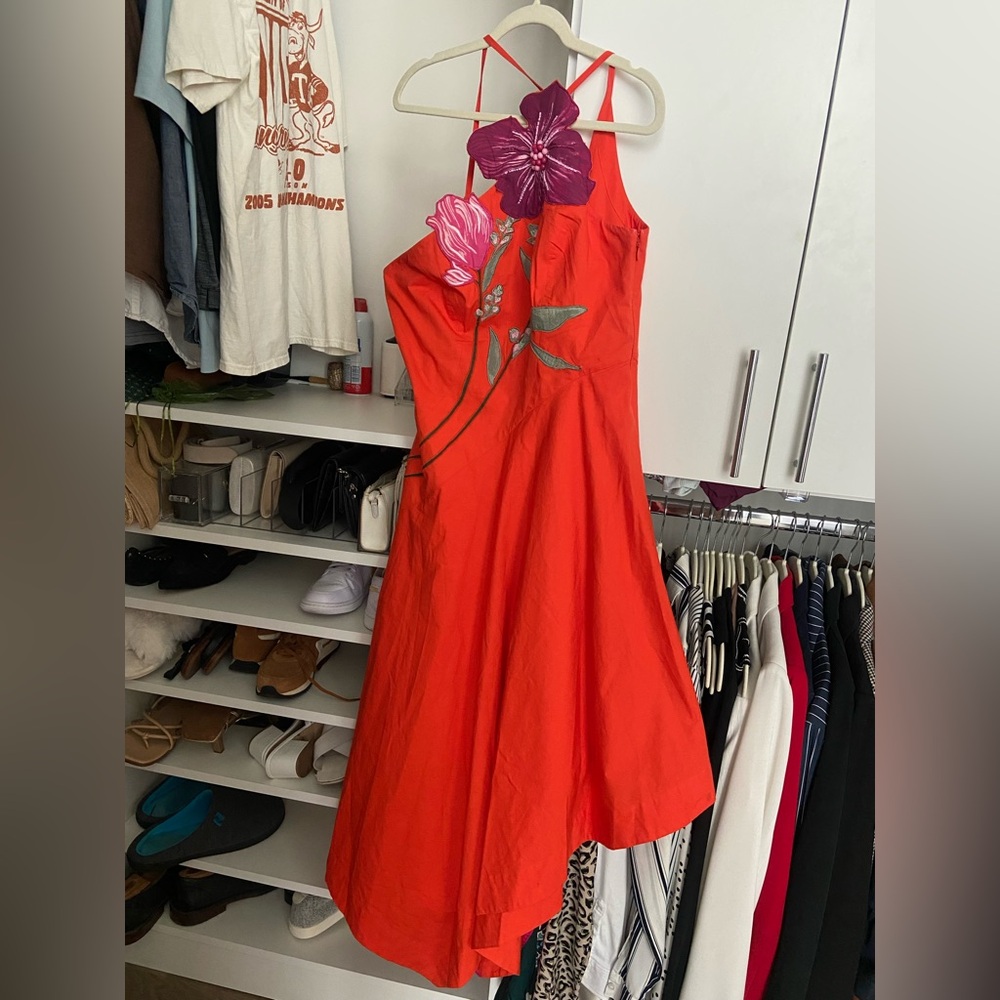 Anthropologie Yukiko Noritake Orange Floral One Shoulder Dress - Picture 2 of 9